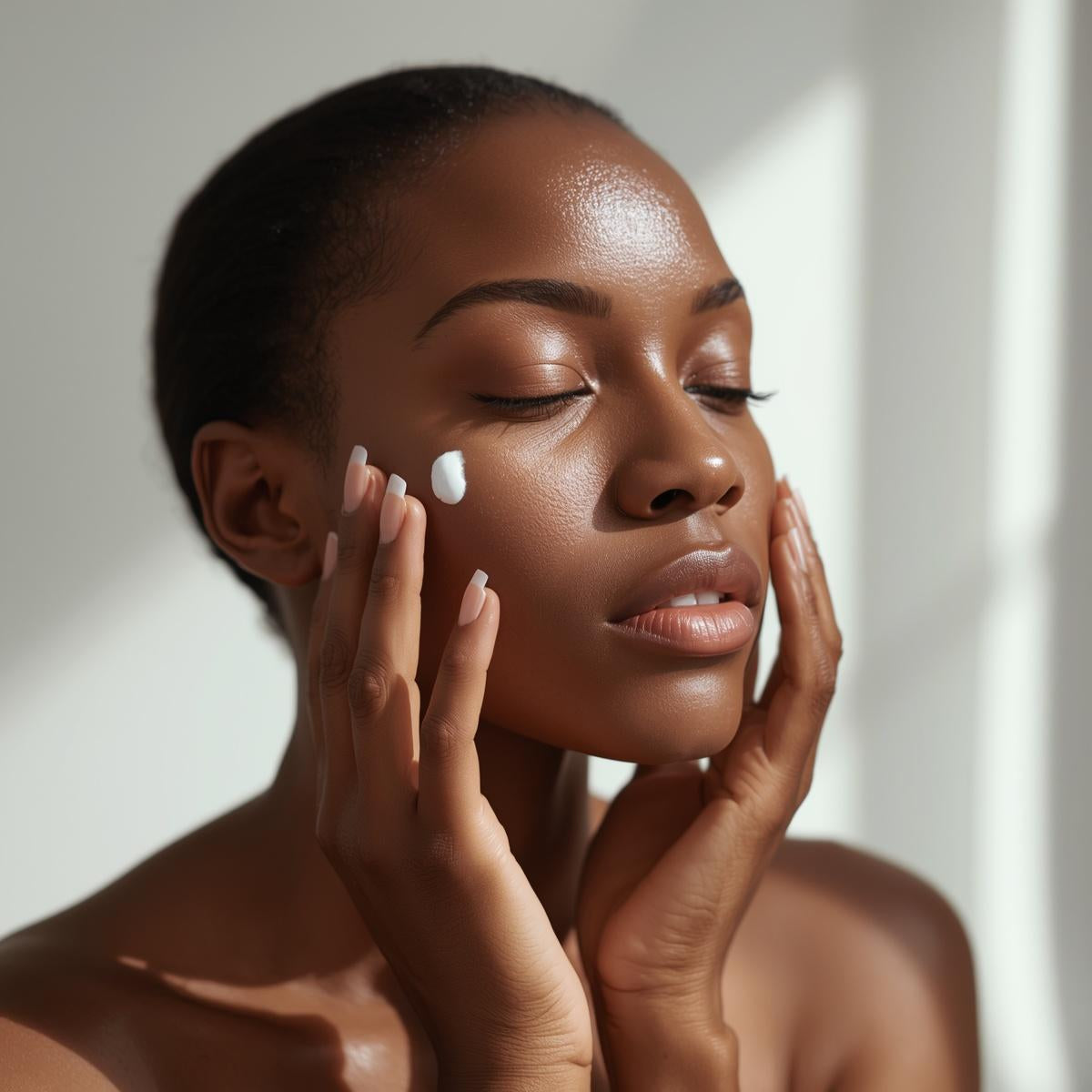 image of beautiful woman applying moisturiser to her face